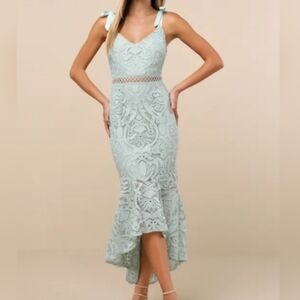 NWT Lulu's Sea Glass Lace Midi Dress with Tie Straps